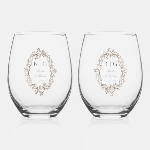 Rococo Florentine Monogram Stemless Wine Glass