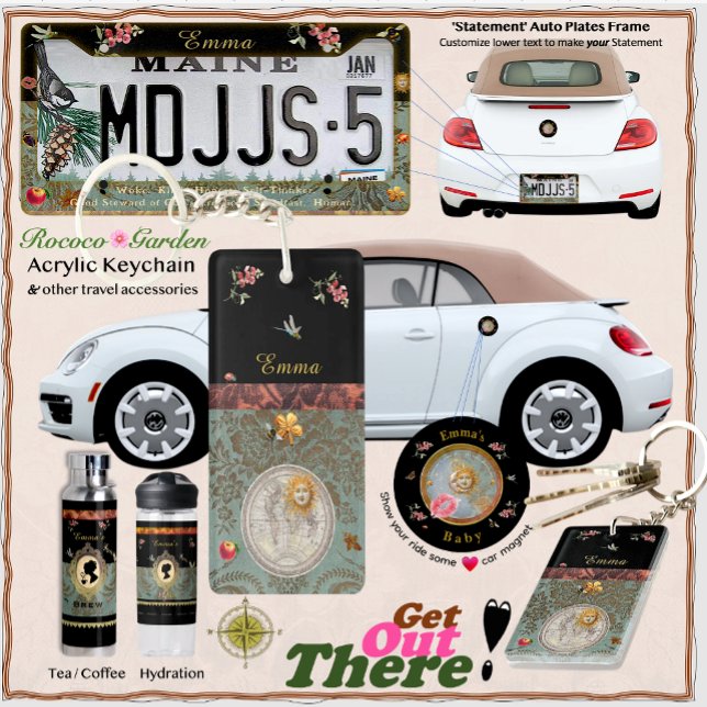 Rococo Garden Acrylic Keychain (Girly style for women on the go!  Whether she's off to class, spring break, vacation, or the office!)