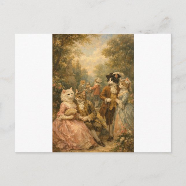 Rococo Garden Cats Gathering Postcard (Front)