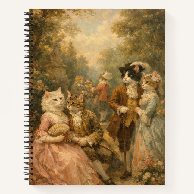 Rococo Garden Cats Gathering Spiral Notebook (Front)
