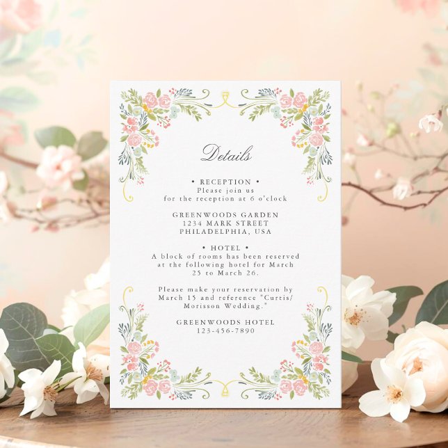 Rococo Garden Ornate Floral Wedding QR Details Enclosure Card (Creator Uploaded)