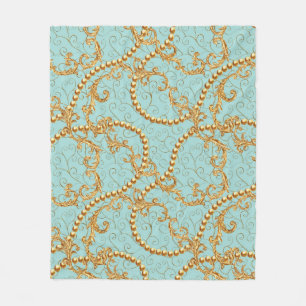 Rococo golden elements seamless pattern. Gold text Fleece Blanket