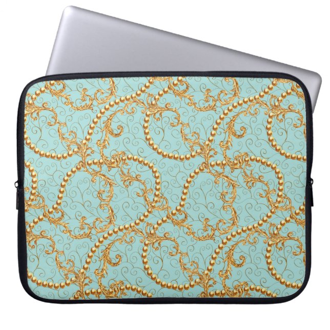 Rococo golden elements seamless pattern. Gold text Laptop Sleeve (Front)