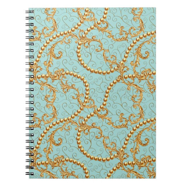 Rococo golden elements seamless pattern. Gold text Notebook (Front)