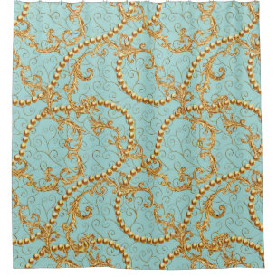 Rococo golden elements seamless pattern. Gold text Shower Curtain