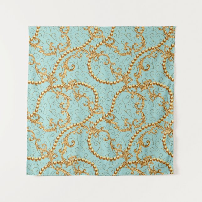 Rococo golden elements seamless pattern. Gold text Tapestry (Front)