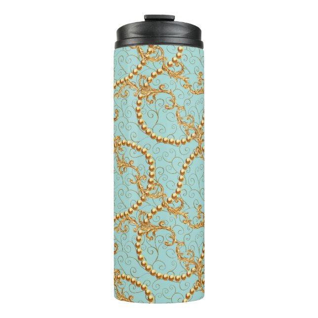 Rococo golden elements seamless pattern. Gold text Thermal Tumbler (Front)