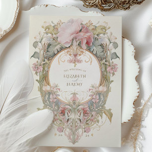 Rococo-Inspired Hibiscus Pastel Botanical Wedding Invitation