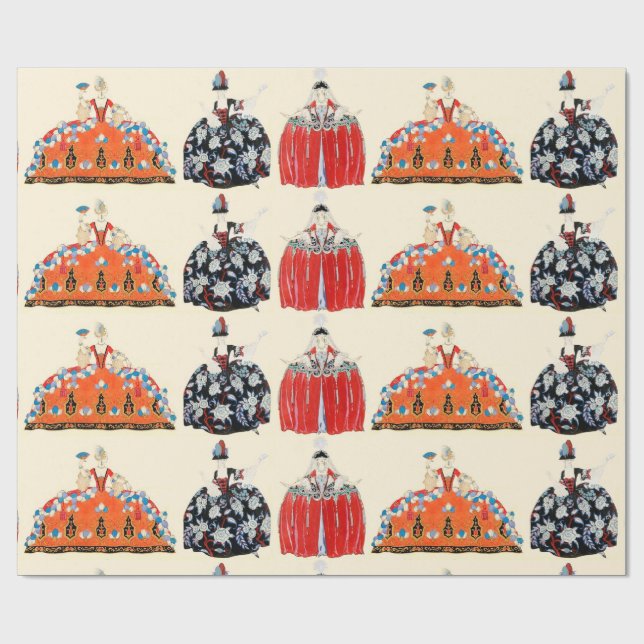 ROCOCO LADIES ART DECO FASHION COSTUME DESIGN WRAPPING PAPER (Flat)