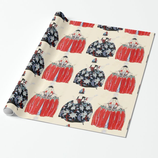 ROCOCO LADIES ART DECO FASHION COSTUME DESIGNER WRAPPING PAPER (Unrolled)