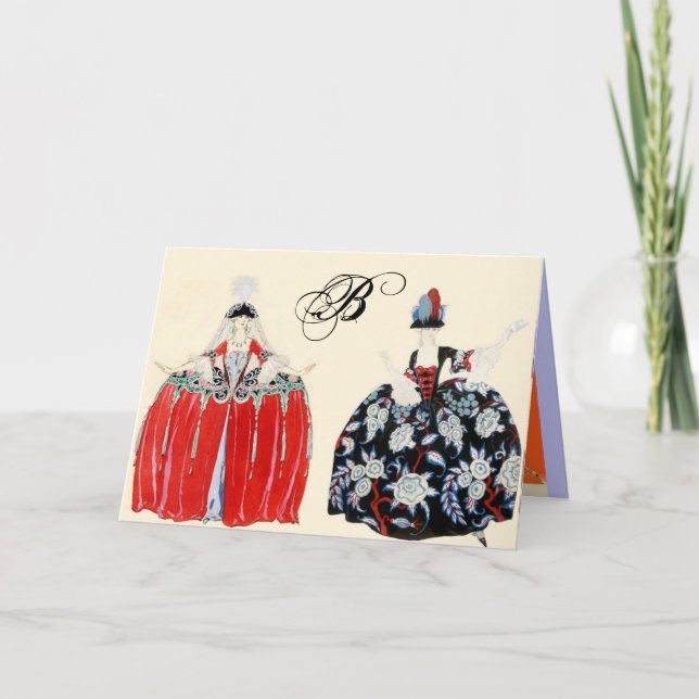ROCOCO LADIES FASHION COSTUME DESIGNER MONOGRAM NOTE CARD (Front)