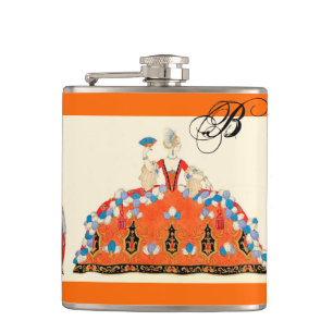 ROCOCO LADY ART DECO FASHION COSTUME MONOGRAM HIP FLASK
