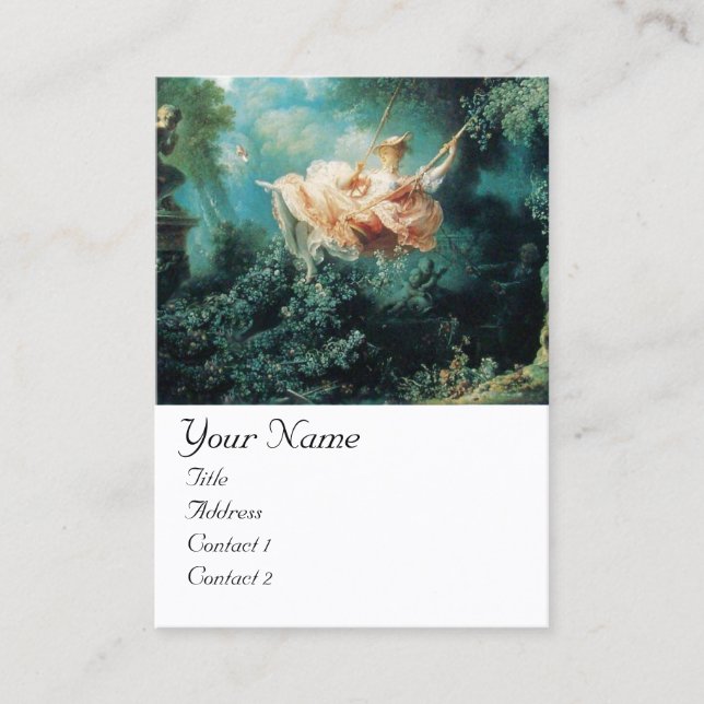 ROCOCO LADY ON SWING MONOGRAM Green Pink White Business Card (Front)