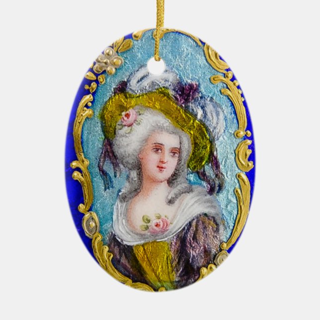 ROCOCO LADY WITH PINK ROSES CERAMIC TREE DECORATION (Front)