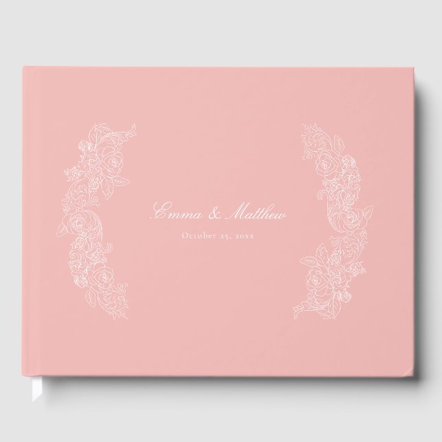 Rococo Marie Antoinette Pink Botanical Crest Guest Book (Front)