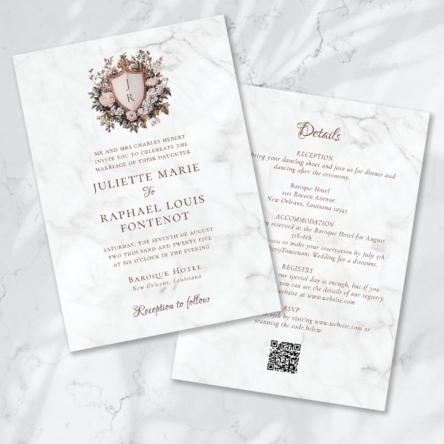 Rococo Monogram Crest All in One Wedding Invitation (Creator Uploaded)