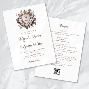 Rococo Monogram Crest All in One Wedding Invitation