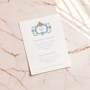Rococo Monogram Crest Rehearsal Dinner Invitation