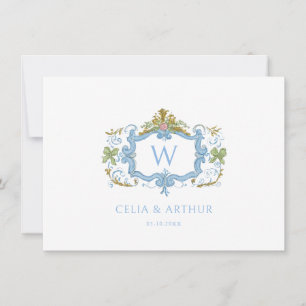 Rococo Monogram Crest Wedding Thank You Card