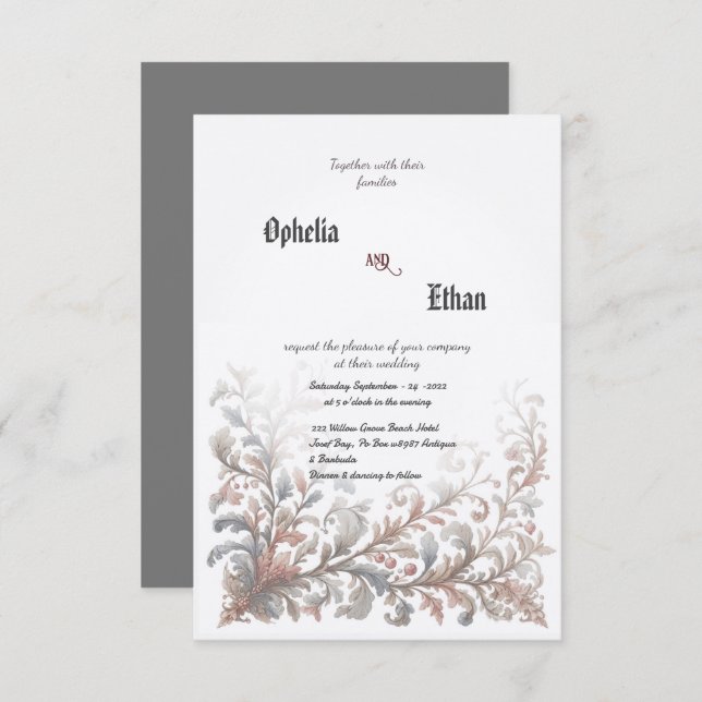 Rococo ornamental Floral wedding Invitation (Front/Back)