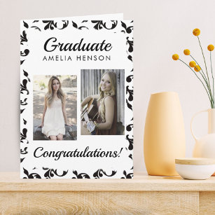 Rococo Pattern Congratulations Graduate 2 Photos Card