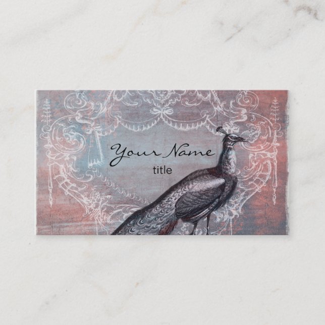 Rococo Peacock in Pink & Blue Business Cards (Front)