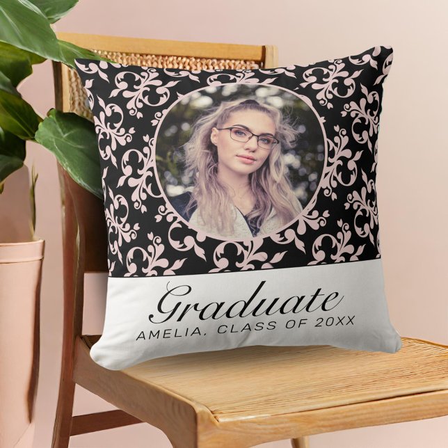 Rococo Pink Black Graduate Photo Graduation   Cushion (Creator Uploaded)