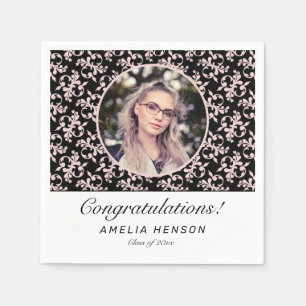Rococo Pink Black Graduate Photo Graduation Napkin