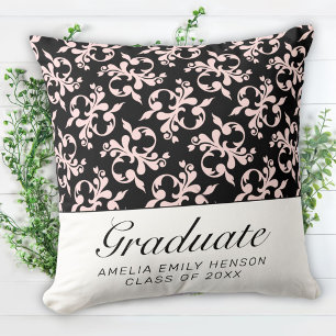 Rococo Pink Black Pattern Graduate Graduation    Cushion