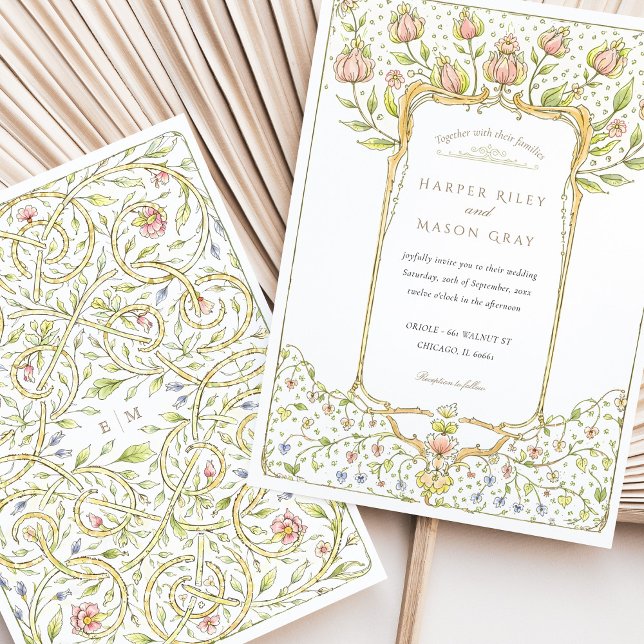 Rococo Pink Bud Floral Nouveau Wedding Invitation (Creator Uploaded)