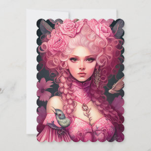 Rococo Portrait Fantasy Pink Queen Flat Card