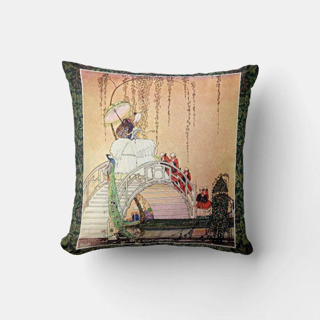 Rococo Princess walking in a fairytale garden Cushion (Front)