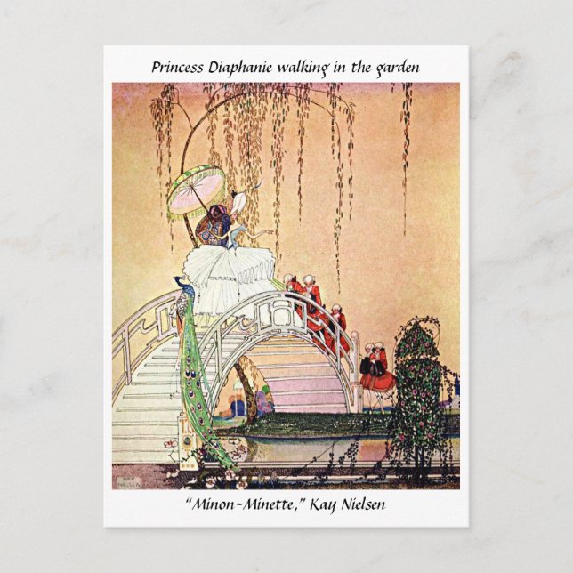 Rococo Princess walking in a fairytale garden Postcard (Front)