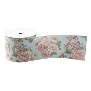 Rococo Revival Cherub Floral Toile Grosgrain Ribbon