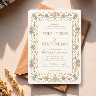 Rococo Revival Elegant Vintage Floral Wedding Invitation