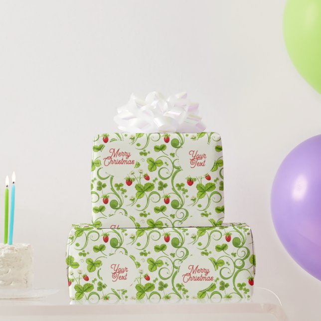Rococo Revival Wild Strawberry & Clover Custom Wrapping Paper (Party Gifts)