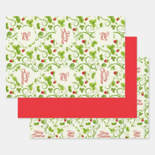Rococo Revival Wild Strawberry & Clover Custom Wrapping Paper Sheet