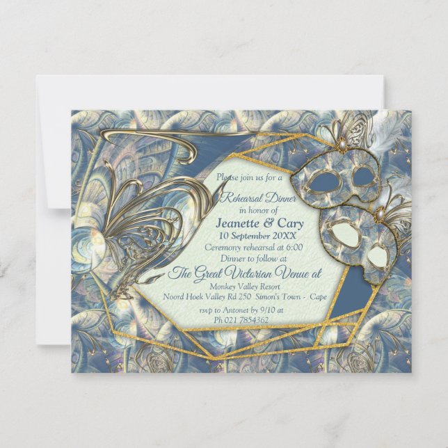 Rococo Rich Romantic Gold Reliefs & Masks Invitation (Front)