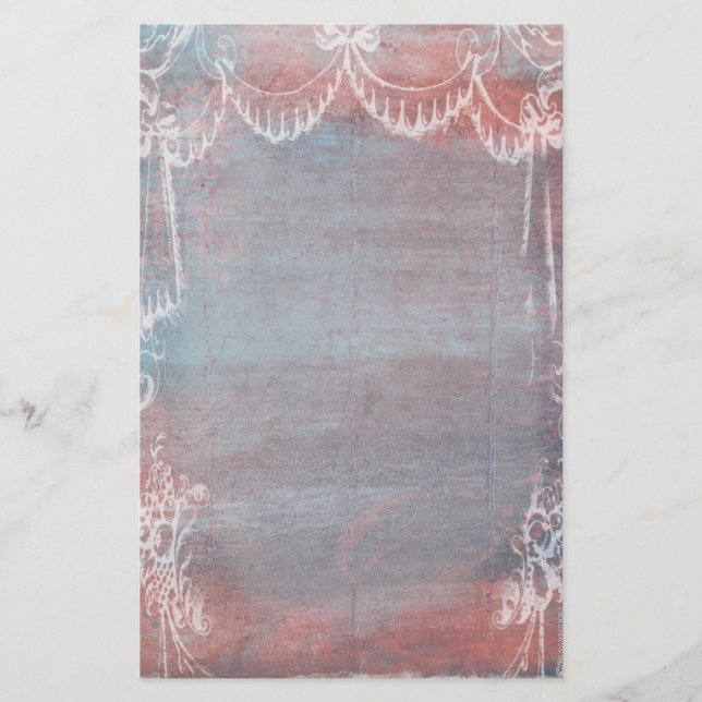 Rococo Style French Blue & Pink Stationery (Front)