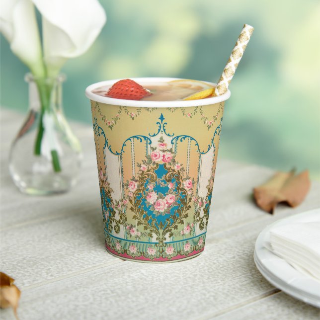 Rococo Versailles Frieze Baroque Vintage Wedding Paper Cups (Insitu)