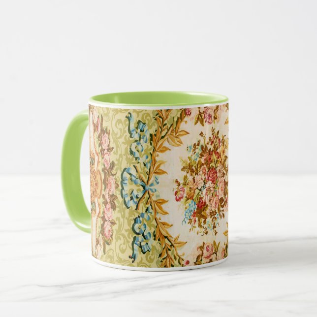 Rococo Victorian floral tapestry green pink brown  Mug (Front Left)