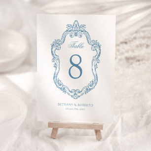 Rococo Vintage Blue Wedding Table Number