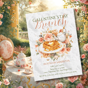 Rococo Waffle Tea Galentine Brunch Floral Elegance Invitation