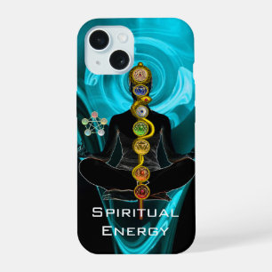 ROD ASCLEPIUS,7 CHAKRAS YOGA LOTUS POSE Blue iPhone 15 Case