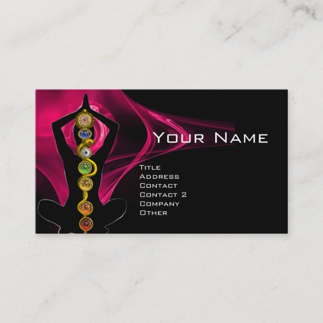 ROD ASCLEPIUS,7 CHAKRAS YOGA LOTUS POSE Pink Black Business Card (Front)