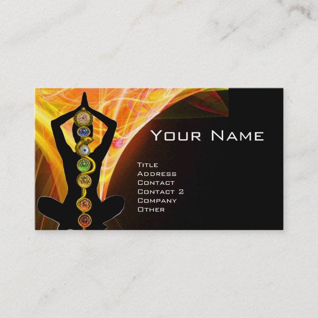 ROD ASCLEPIUS,7 CHAKRAS YOGA LOTUS POSE Yellow Business Card (Front)