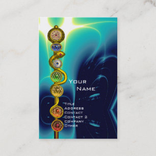 ROD OF ASCLEPIUS,7 CHAKRAS YOGA LOTUS POSE Blue Business Card