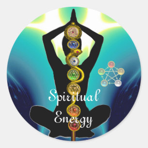 ROD OF ASCLEPIUS 7 CHAKRAS,YOGA LOTUS POSE Blue Classic Round Sticker