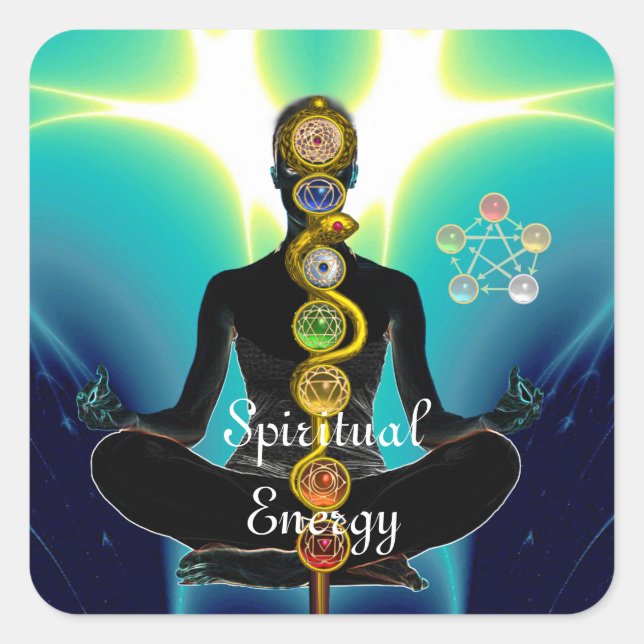 ROD OF ASCLEPIUS 7 CHAKRAS,YOGA LOTUS POSE Blue Square Sticker (Front)