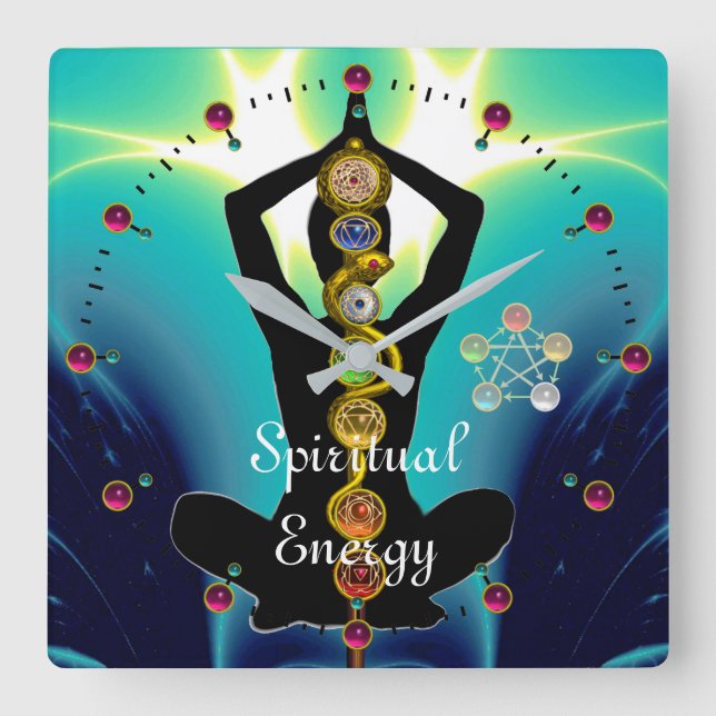 ROD OF ASCLEPIUS 7 CHAKRAS,YOGA LOTUS POSE Blue Square Wall Clock (Front)